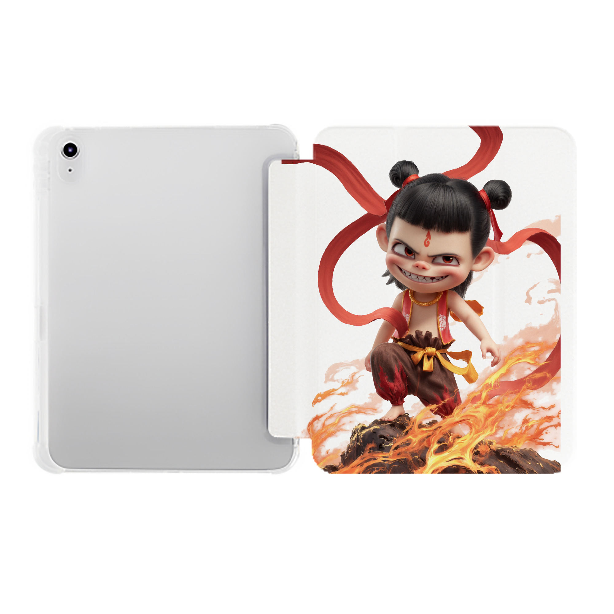 （画像用） Ne Zha 2 ナタ 魔童の大暴れ IPad ケース ペン収納付き 三つ折りスタンド PUレザー×シリコン 対応機種9.5/10.5/10.9インチ